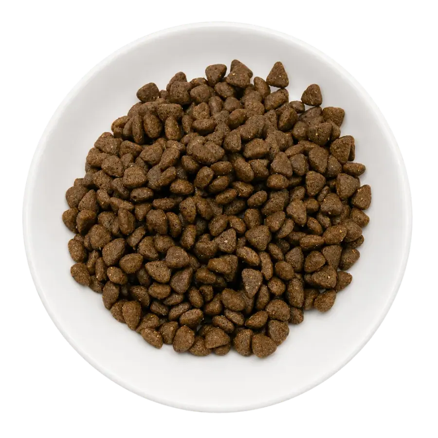 Chicken heart-shaped dry pet food product photo