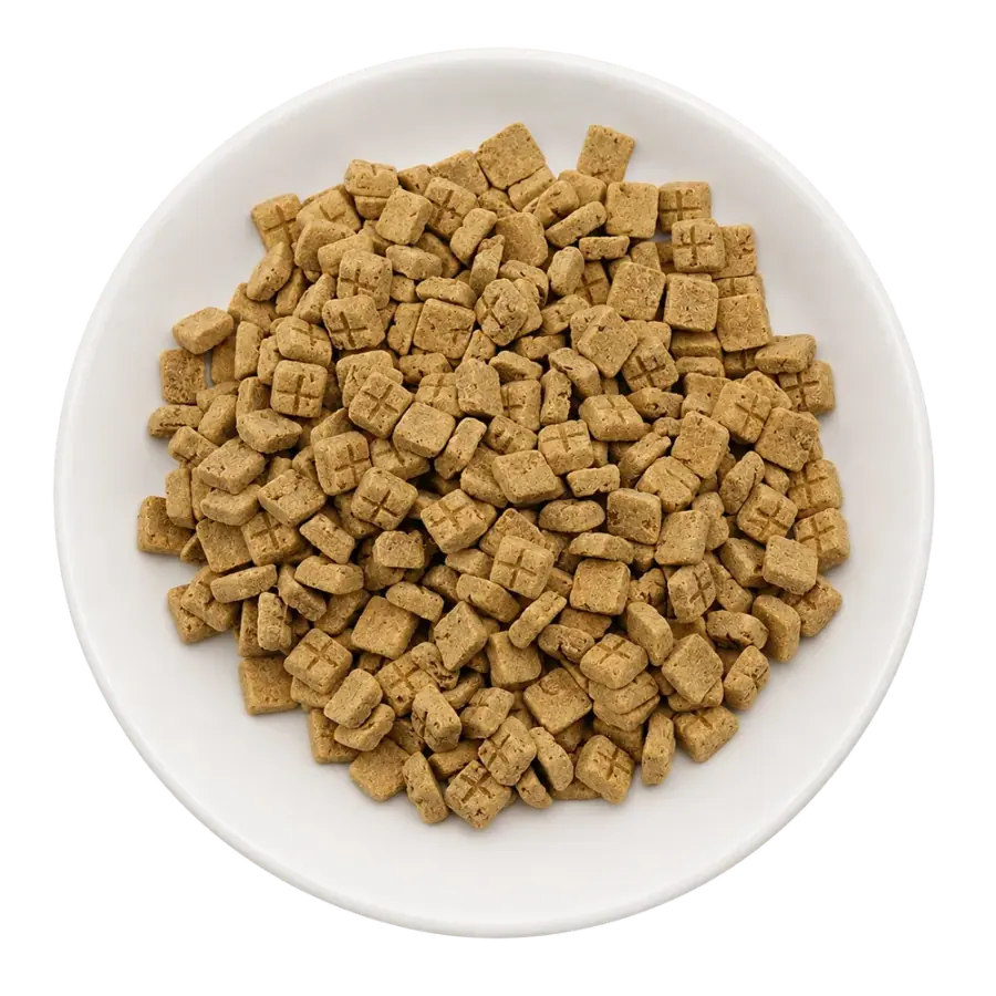 Cross-embossed duck cube dry pet food product photo